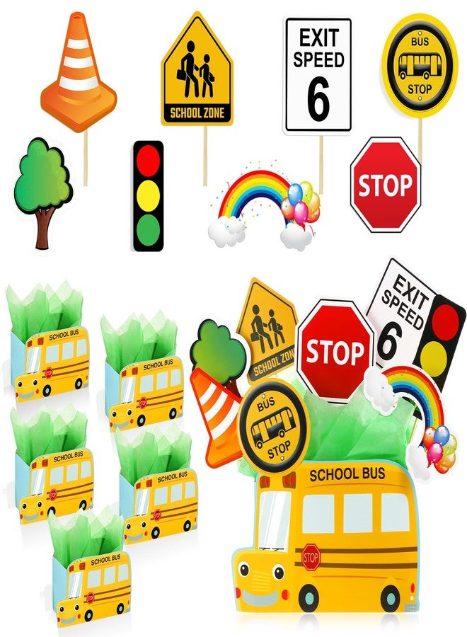 Weekgrat مجموعة ويكغرات المكونة من 6 مجموعات من زينة طاولات حفلات العودة إلى المدرسة على شكل حافلة مدرسية، مع مجسمات لوسائل النقل، مثالية لحفلات أعياد ميلاد الأطفال. - Image 1